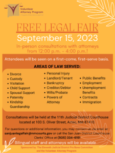 September 15 San Juan Legal Fair Flyer English 