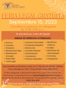 September 15 San Juan Legal Fair Flyer Spanish