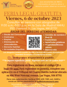 October 6, 2023 Fourth JD Legal Fair Flyer Spanish