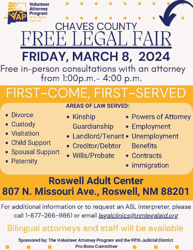 March 8, 2024 Roswell Legal Fair Flyer (english)