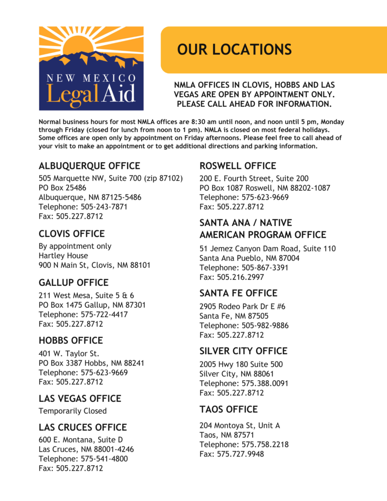 New Mexico Legal Aid List of Locations